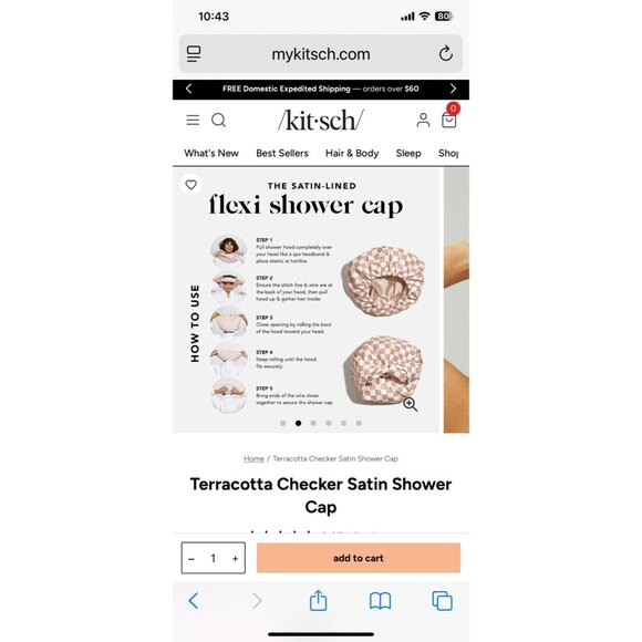 Kitsch Luxury Shower Caps for Women Reusable Waterproof - Flexi Satin Lined - Picture 6 of 8